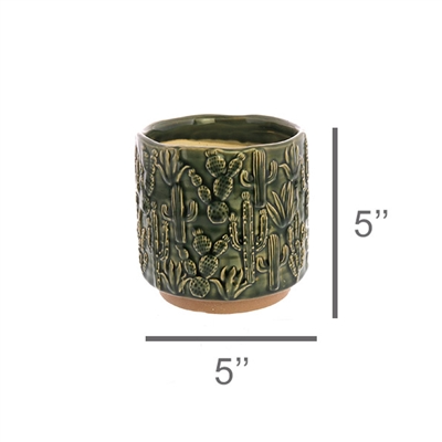 Cactus Motif Cachepot, Ceramic Sm