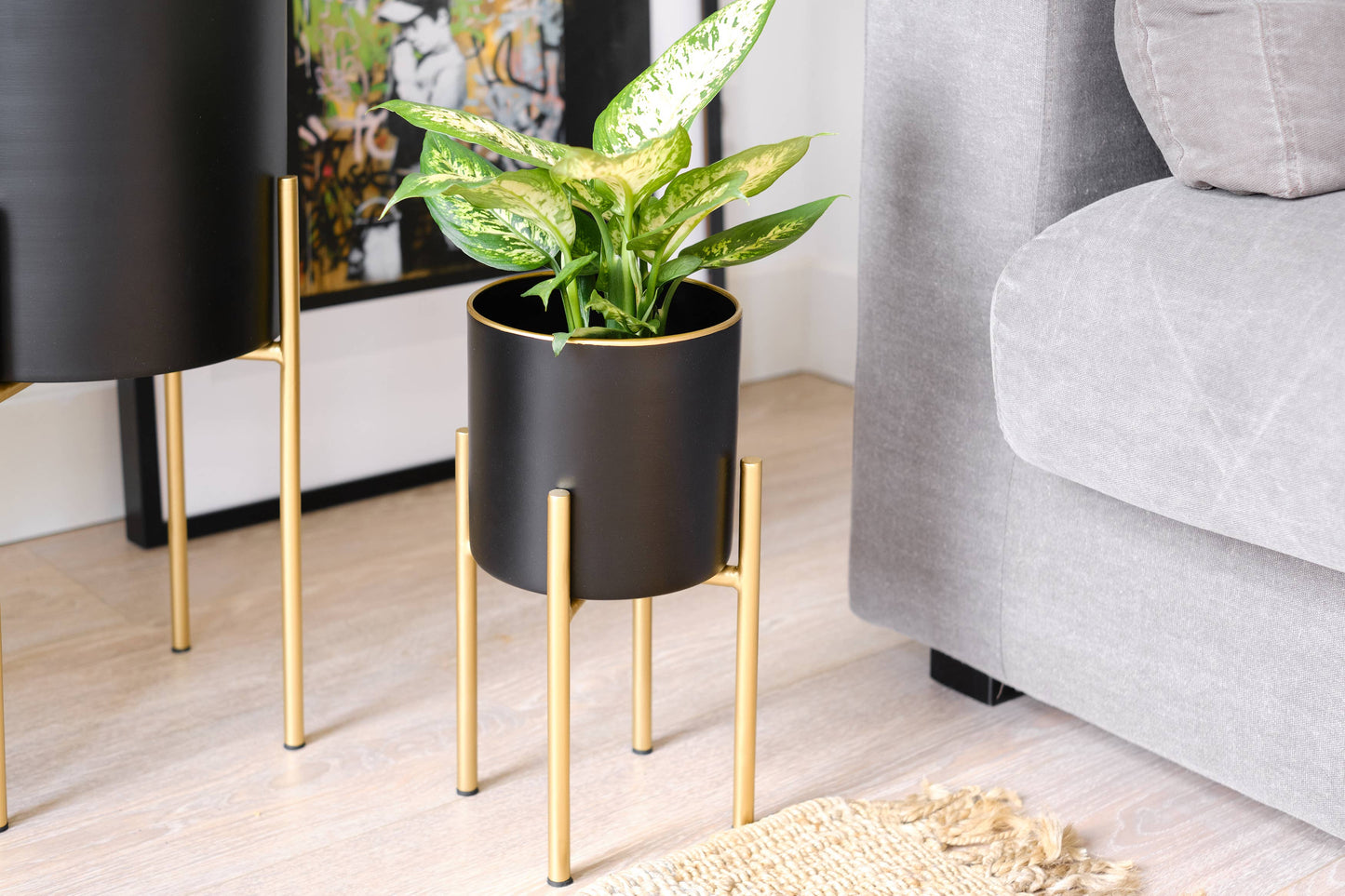 Black Planter w/ Gold Stand