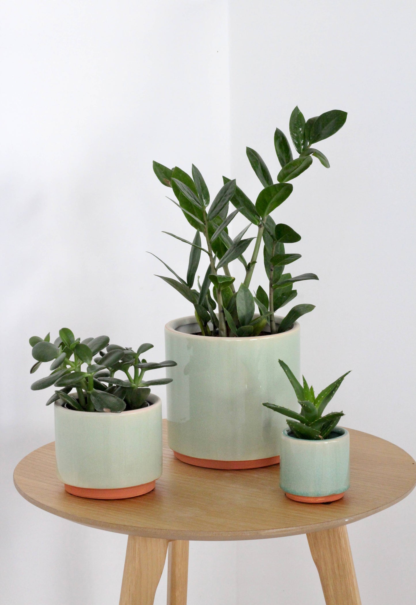 Large Sage Green and Terracotta Ceramic Round Planter Pot
