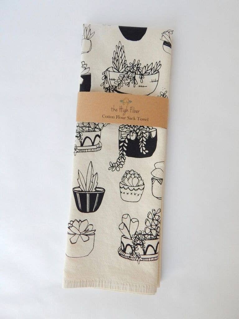 Succulents Kitchen Towel, Handprinted Tea Towel, Plant Print