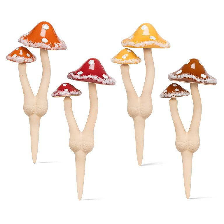 Large Double Wobbly Dot Mushroom Stake-4 Assorted-12"H