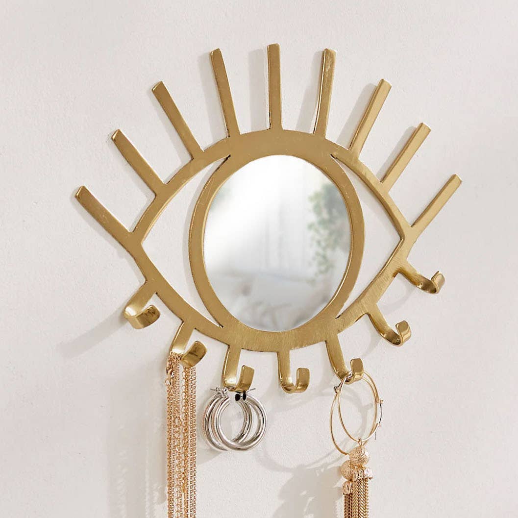 Gold Eye Mirror with Jewelry Holder