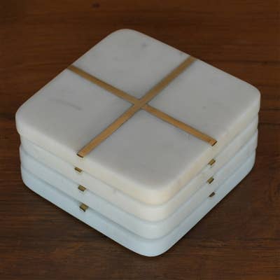 Marble & Brass Coasters (Set of 4)