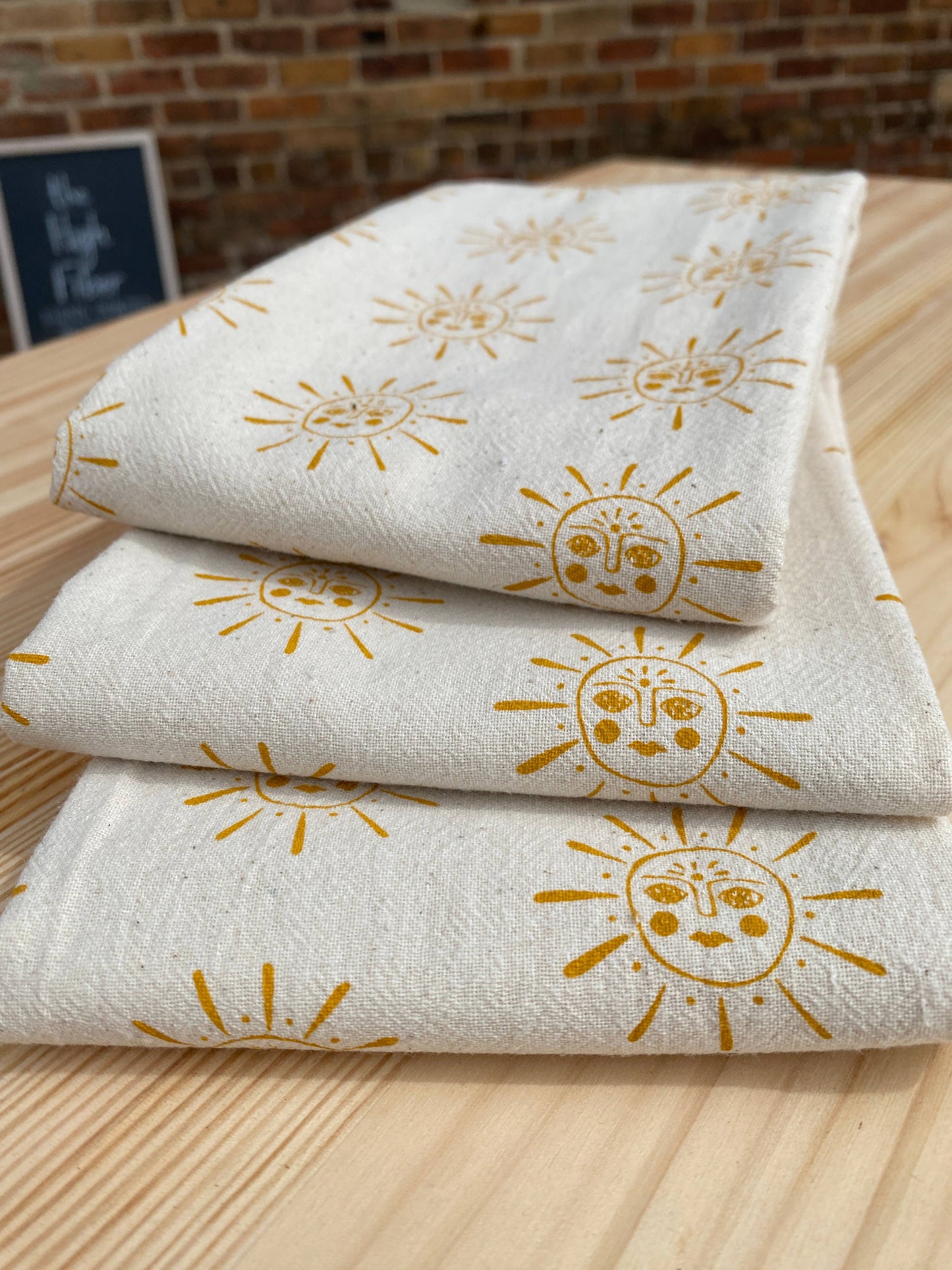 Sun Kitchen Towel, Handprinted Kitchen Towel