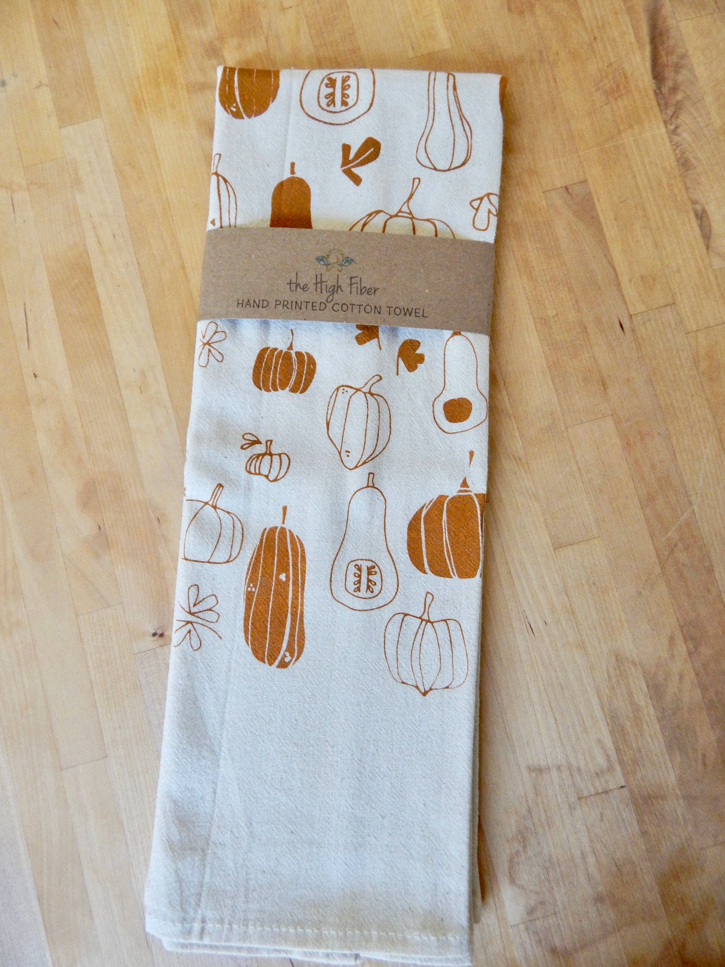 Winter Squash Kitchen Towel, Handprinted Tea Towel, Fall