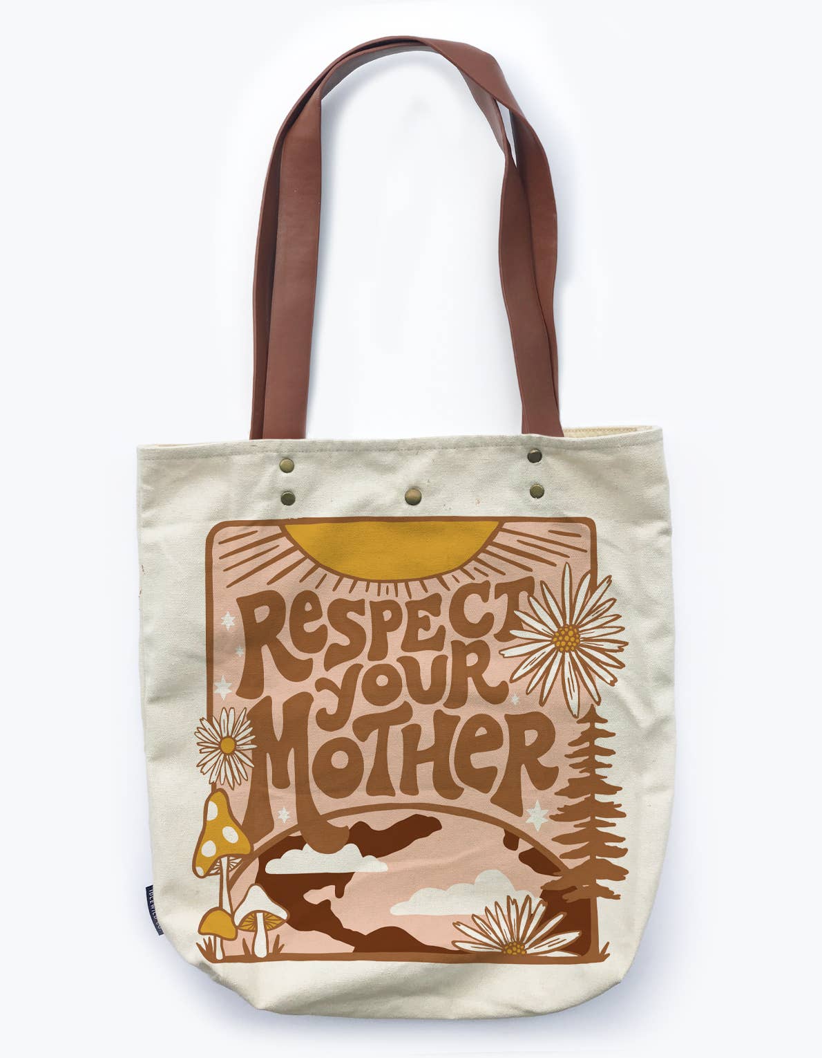 Respect Your Mother Canvas Tote Bag w/ Vegan Leather Handles