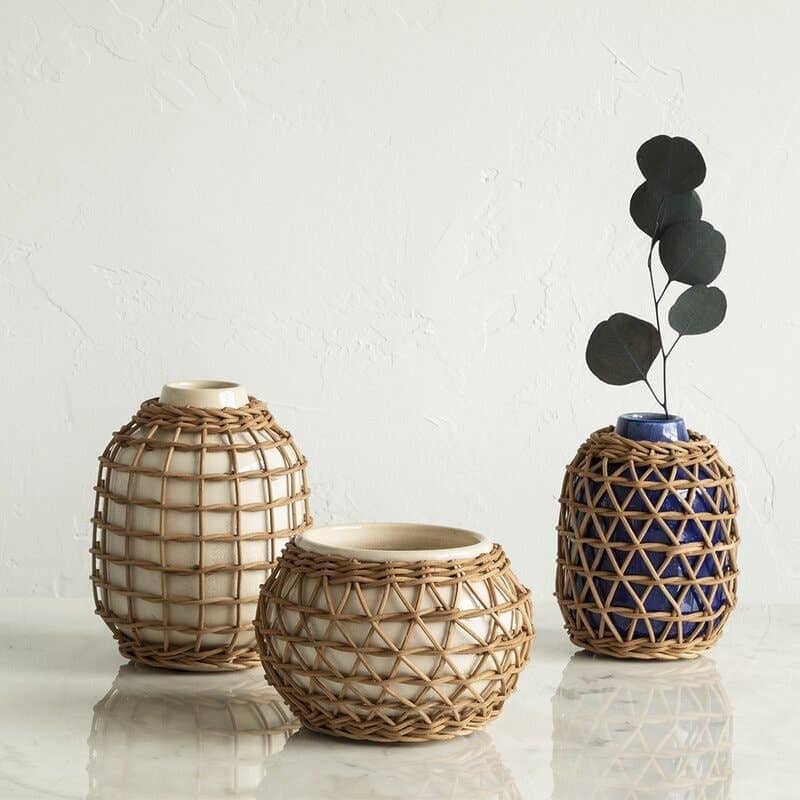Rattan Vase White
