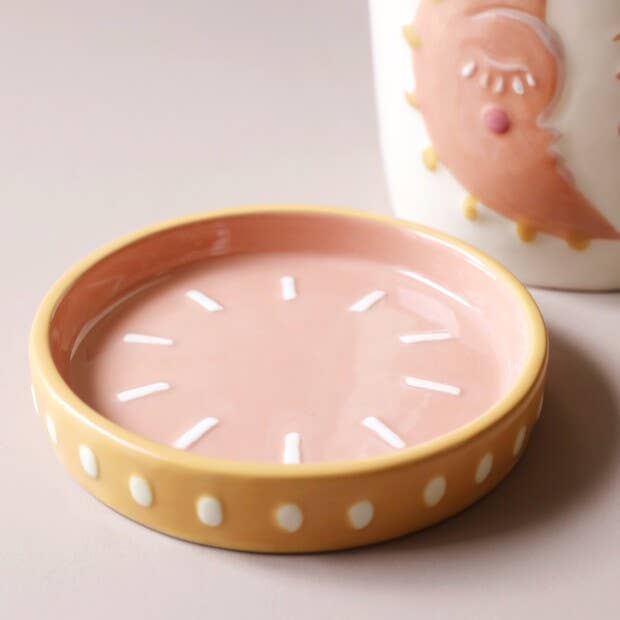 Sun and Moon Face Ceramic Planter and Tray, H14cm