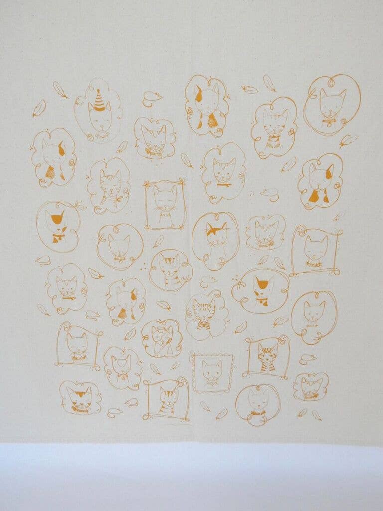 Cat Kitchen Towel, Handprinted Tea Towel, Cats