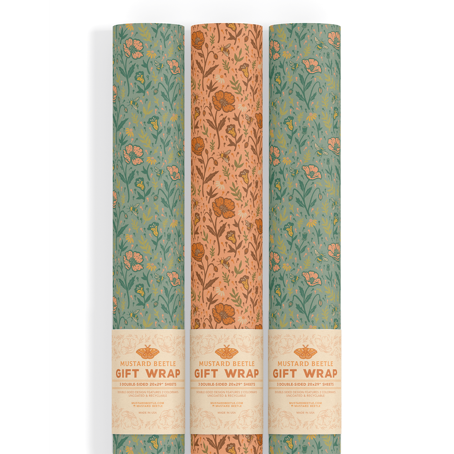 Recyclable Gift Wrap / Wrapping Paper: Poppies
