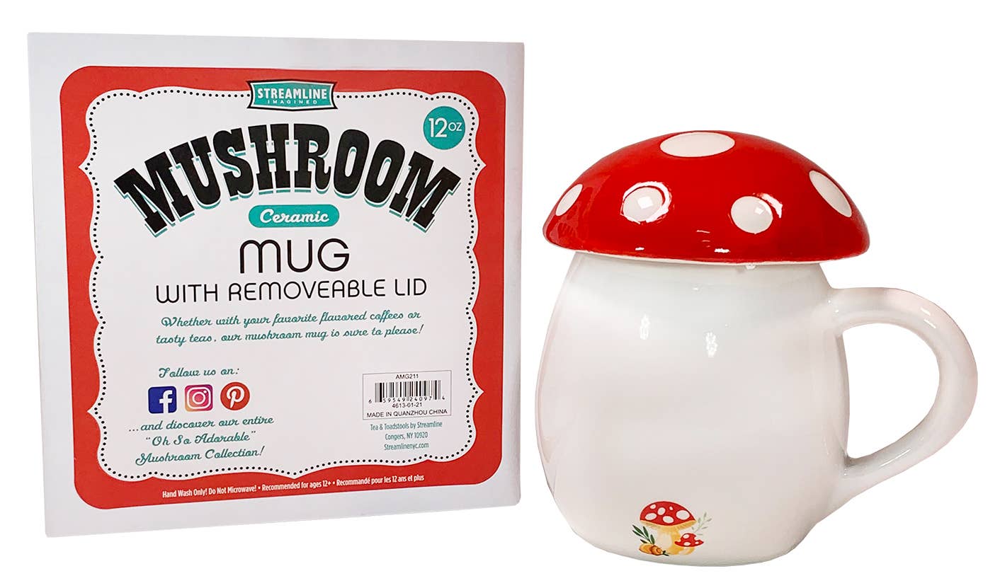 Mushroom w/ Lid Ceramic Coffee Mug - 12 oz