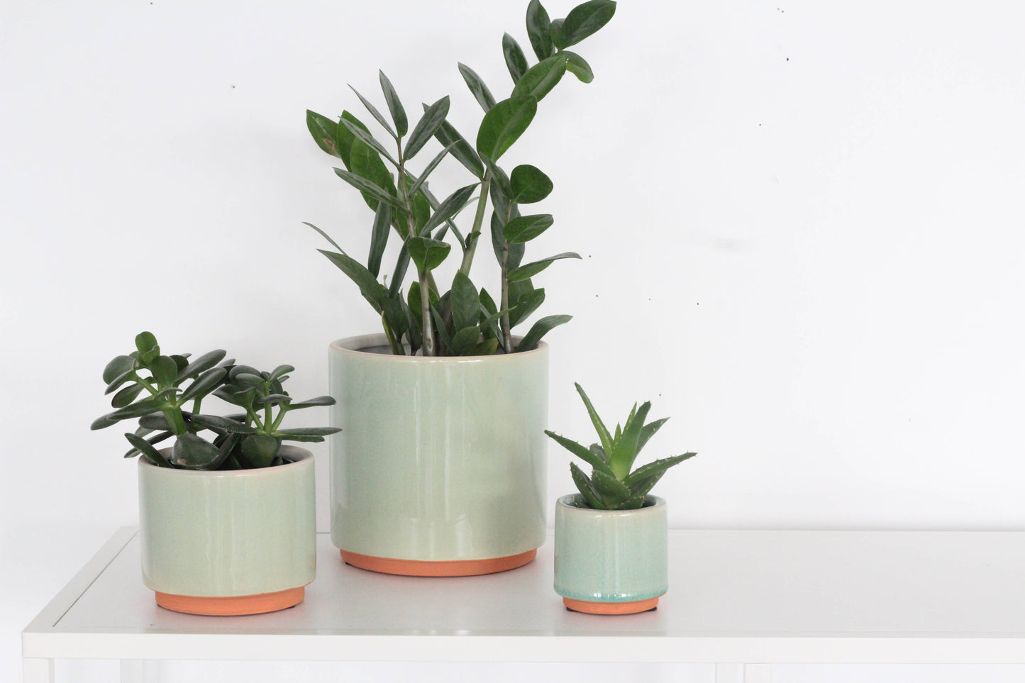 Large Sage Green and Terracotta Ceramic Round Planter Pot