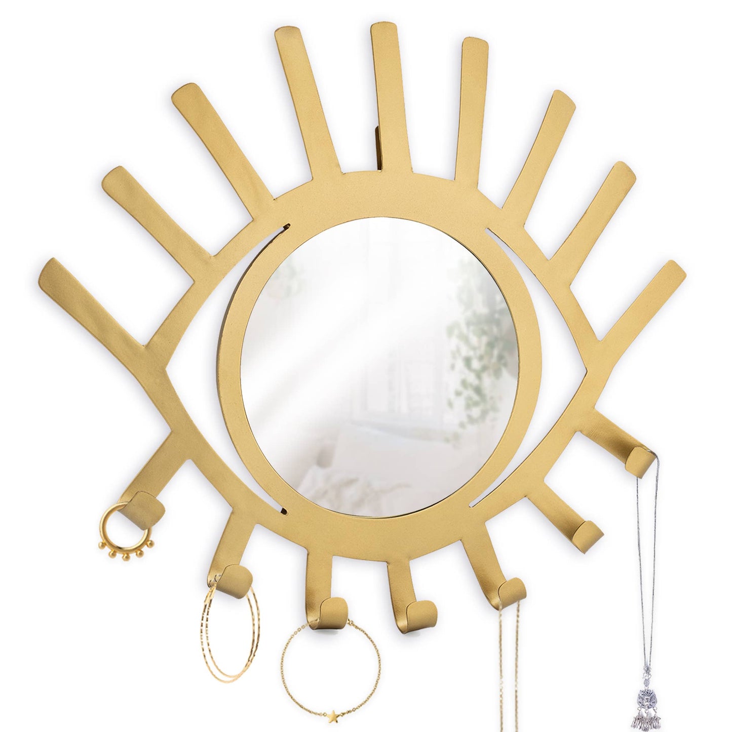 Gold Eye Mirror with Jewelry Holder