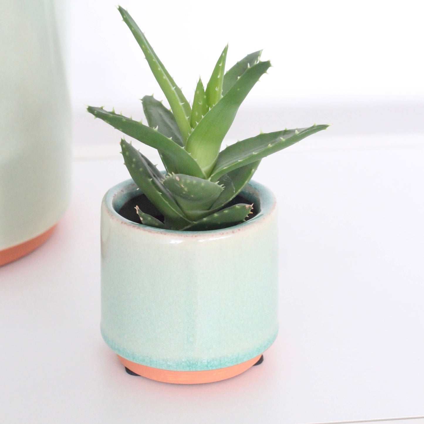 Large Sage Green and Terracotta Ceramic Round Planter Pot