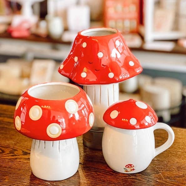 Mushroom w/ Lid Ceramic Coffee Mug - 12 oz