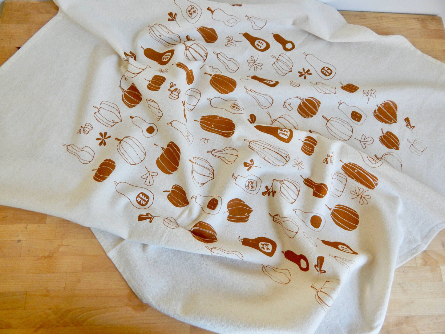 Winter Squash Kitchen Towel, Handprinted Tea Towel, Fall