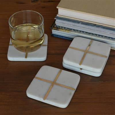 Marble & Brass Coasters (Set of 4)