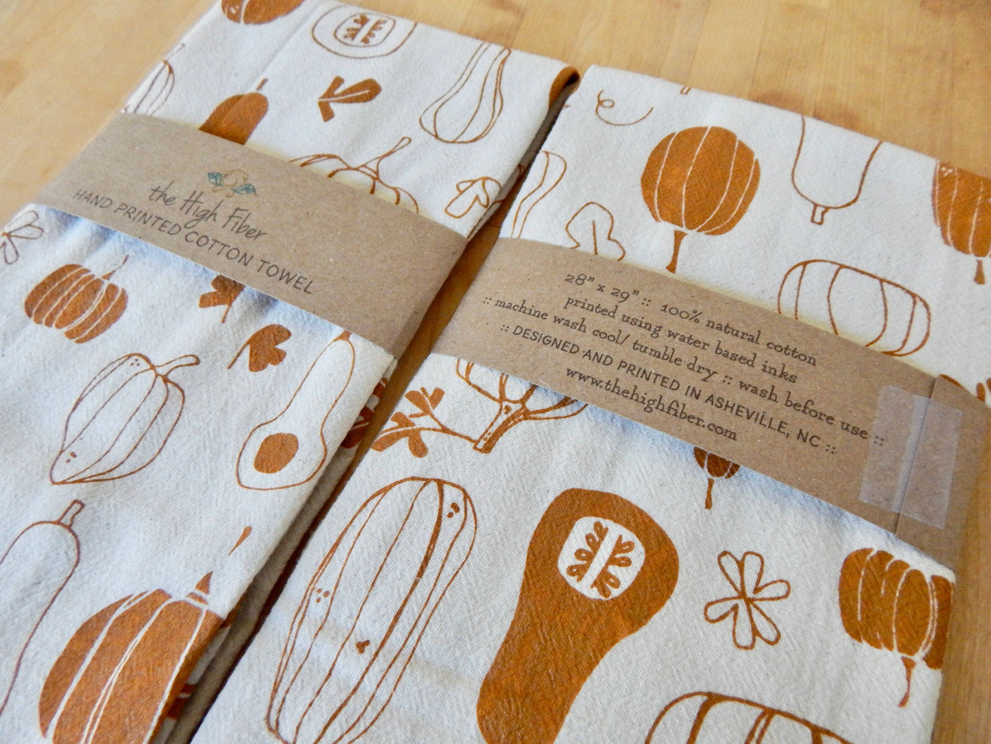 Winter Squash Kitchen Towel, Handprinted Tea Towel, Fall