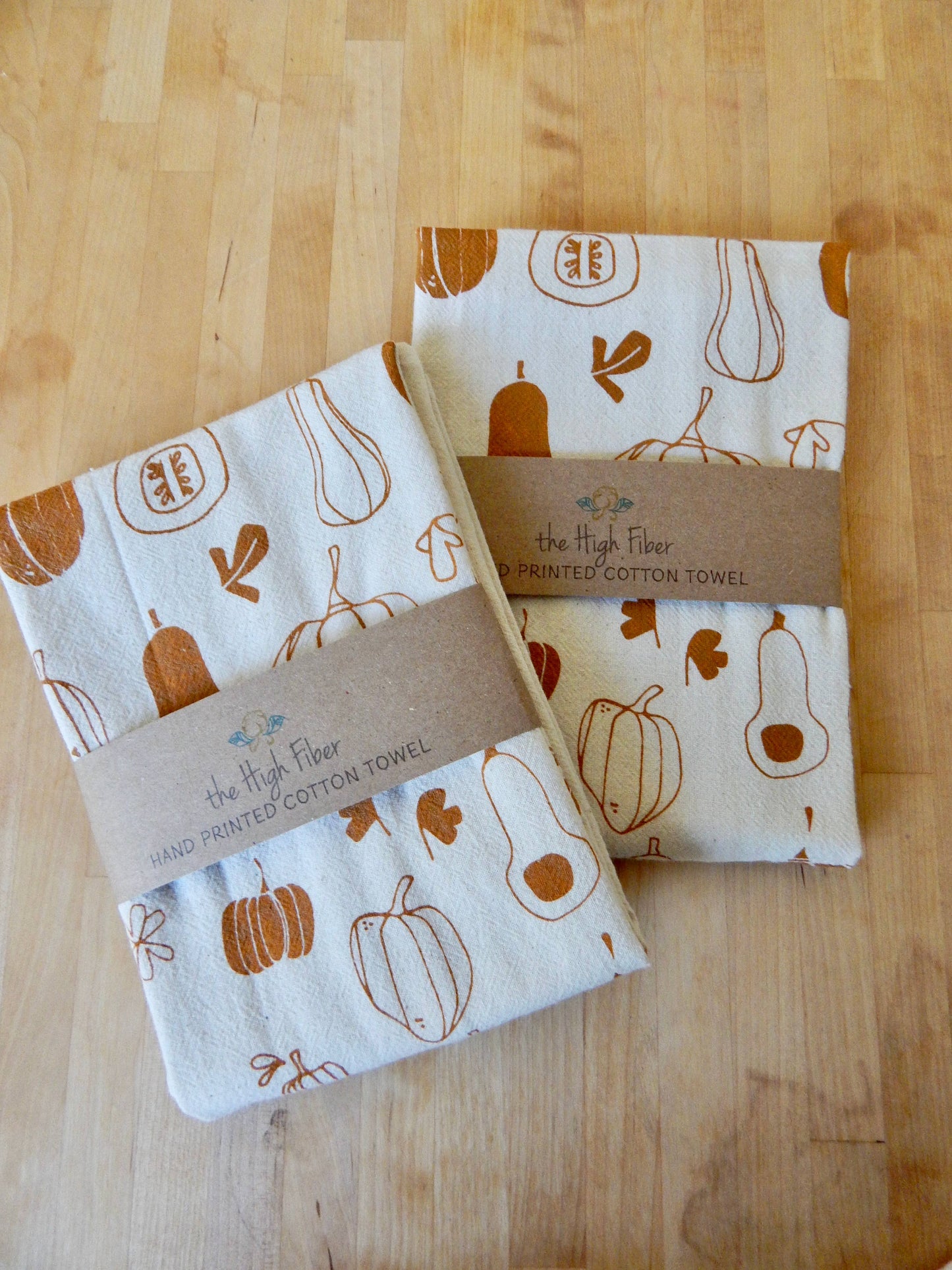 Winter Squash Kitchen Towel, Handprinted Tea Towel, Fall