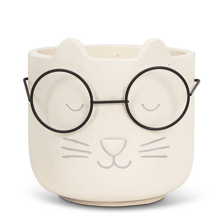 Lg Cat Face Planter w/Glasses-4.5"H-1496