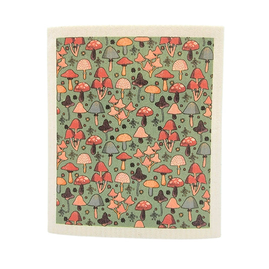 Sage Mushroom Pattern Swedish Dishcloth