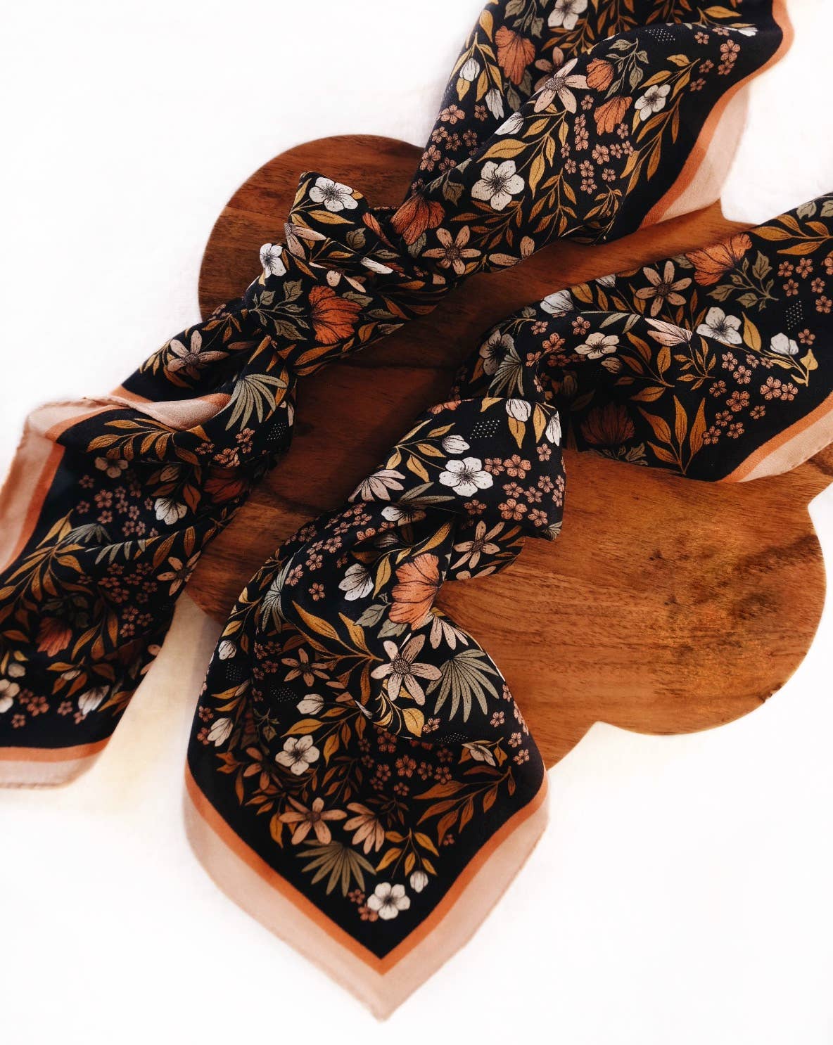 100% Silk Bandana Scarf - Midnight Garden Floral