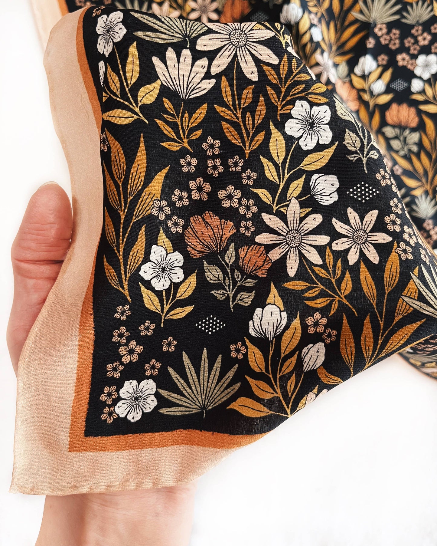 100% Silk Bandana Scarf - Midnight Garden Floral