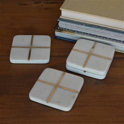 Marble & Brass Coasters (Set of 4)