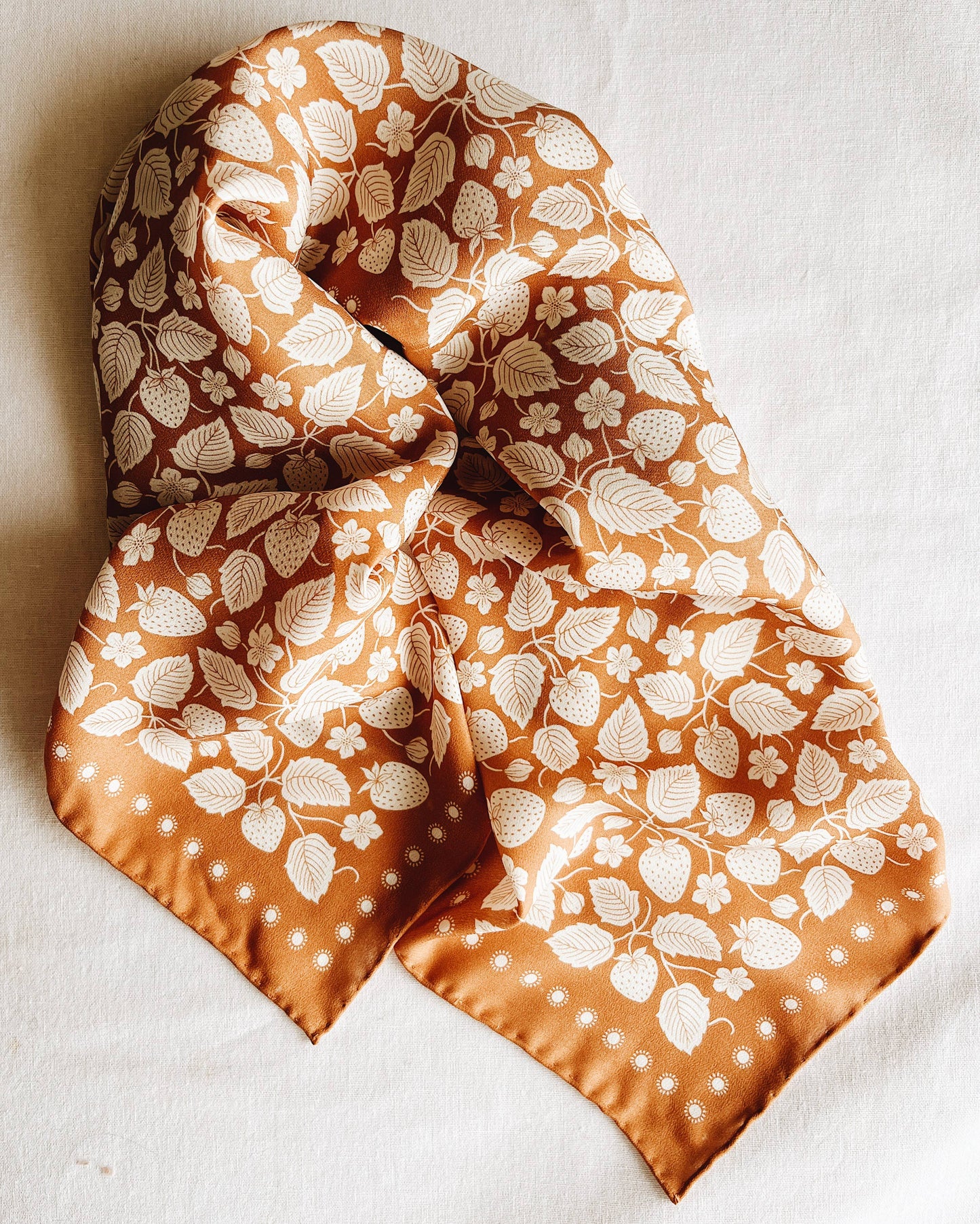 100% Silk Bandana Scarf - Strawberry Patch