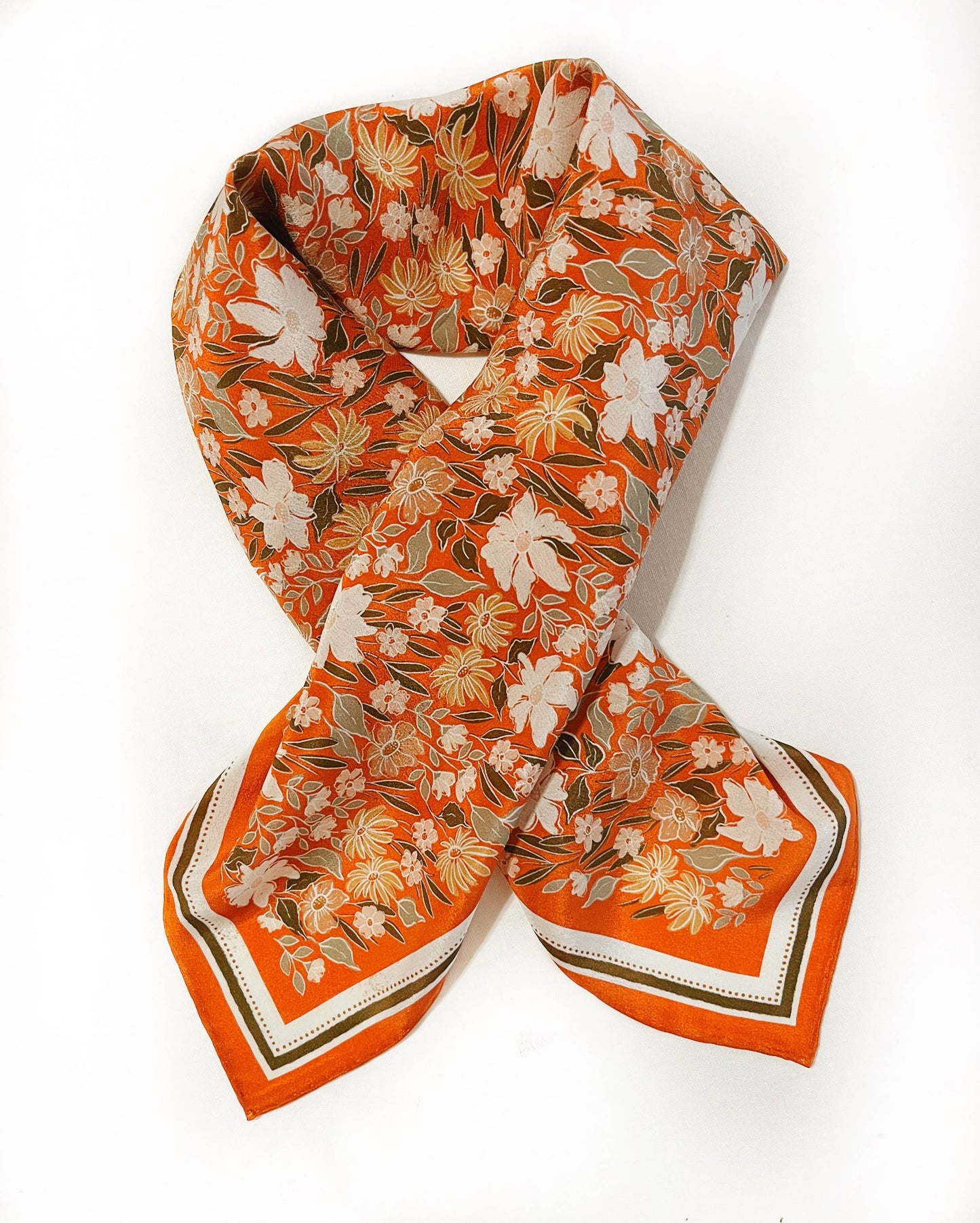 100% Silk Bandana Scarf - Botanical Garden Floral